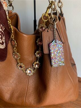 Coach 2.5” Brown Hangtag with Rhinestones Bag Charm